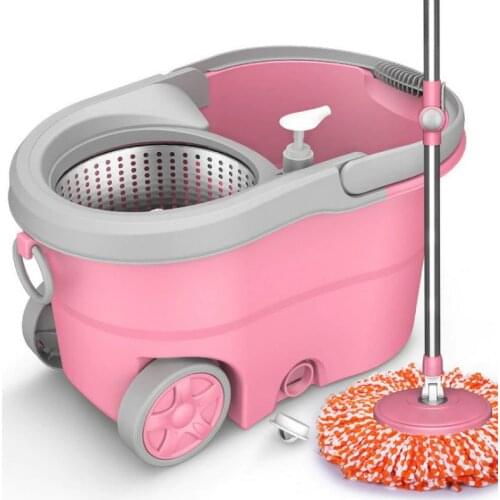 Spin Mop Bucket Portable Magic Double Drive Stainless Steel Hand Pressure Rotating with Head Household Floor Cleaning Set