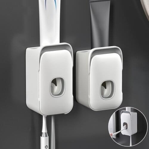 High Quality 2-in-1 Automatic Toothpaste Dispenser Toothbrush Holder Suction Wall Mounted Hands Free Toothpaste Squeezer