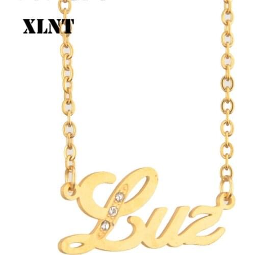 XLNT Luz Rhinestone Name Necklace or Custom Letters Name Pendant Gold Silver Stainless Necklaces Jewelry Gift Drop Shipping