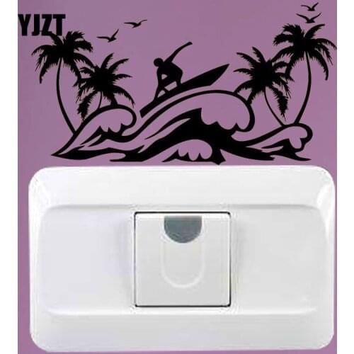 YJZT Sea Waves Surfer Palm Vinyl Bedroom Wall Sticker Light Switch Decal 8SS-2584