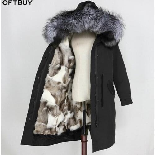 OFTBUY X-long Waterproof Outerwear Real Fur Parka Natural Fox Fur Coat Winter Jacket Women Raccoon Fur Hood Warm Detachable New