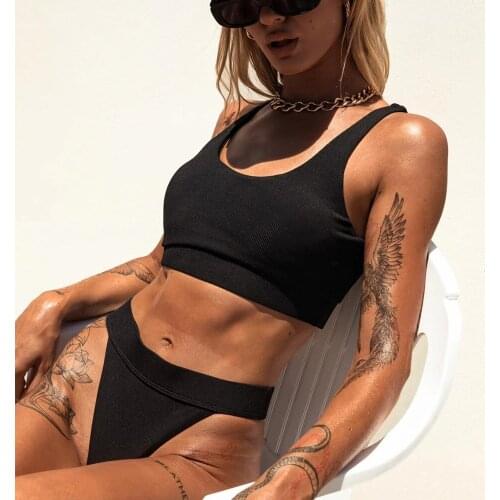 Ladies Summer Split Swimwear Set, Adults Women Creative Solid Color/Floral Printing Tank Top Style Sexy Backless Bikini Swimsuit