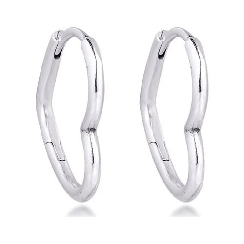 CKK Authentic 925 Sterling Silver Asymmetrical Heart Hoop Earrings for Women Earing Fashion Jewelry Brincos Pendientes Mujer