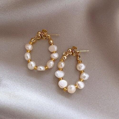 Elegant Natural Freshwater Pearl Drop Earrings For Women Korean Fashion Vintage Temperament Delicate Bride Wedding Jewelry