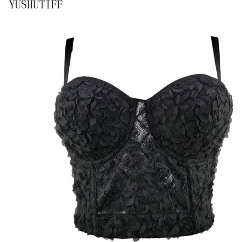 Lace Flowers 2021 Short Sexy Top Female Crop Top Women Harajuku Nightclub Cami Tops With Built In Bra Push Up Bustier Corset
