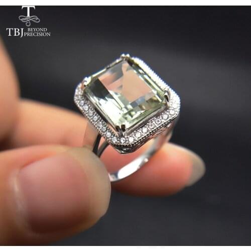 TBJ,Classic Ring with Nautral green amethyst oct 9*11mm gemstone rings in 925 sterling silver fine jewelry for women with box