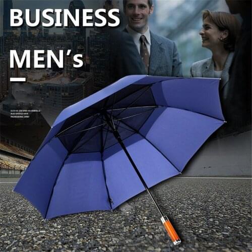 Leodauknow Long Handle Double Umbrella Cloth Long Straight Shank Semi-automatic Solid Wood Business Man Outdoor Travel