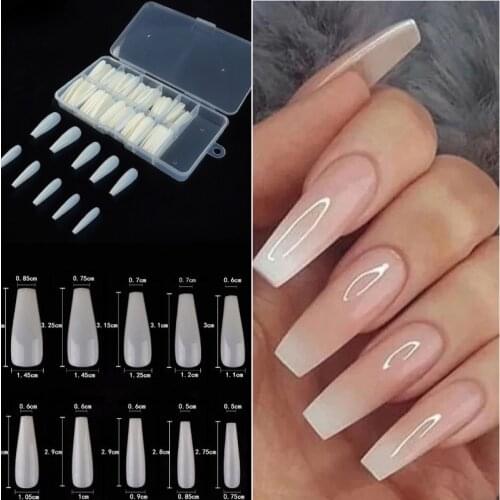 100 Pcs/Box UV Gel Full Cover Acrylic Clear and Natural False Nail Ballerina Coffin Fake Nails DIY Manicure Tips Beauty Tools