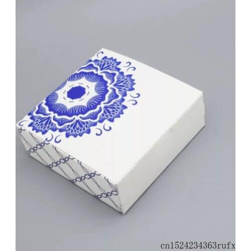 100 Pcs Gift Mooncakes Boxes Chinese Style Blue and White Porcelain Paper Boxes Cake Packing Box for Wedding Party
