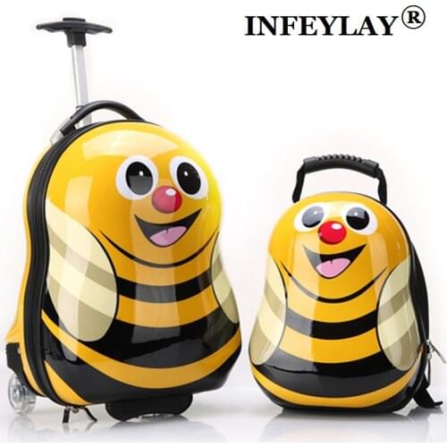 2PCS/Set hot child animal School bag luggage suitcase cartoon 17" kids travel trolley case Boarding box children Stationery bag