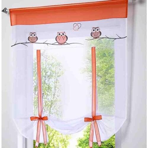 2016 cafe kitchen curtains voile window blind curtain owl embroidered tap top sheer kitchen door lifting roman blinds rod pocket
