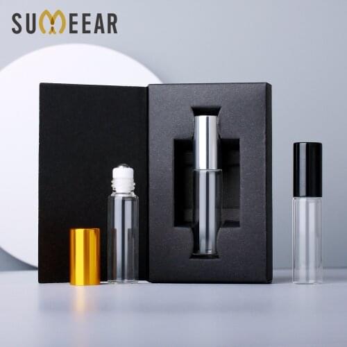 50 PCS/Lot 5ml Essential Oil Bottle With perfume box Roller Ball sample bottle Glass Roll On Durable Cosmetic Containers