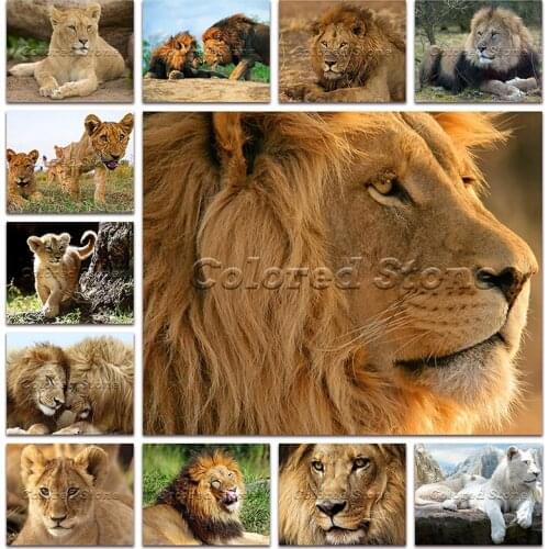 New Diamond painting Animals lion king white cub lioness family 5D Full Square Drill embroidery Cross stitch 3D Round mosaic 113