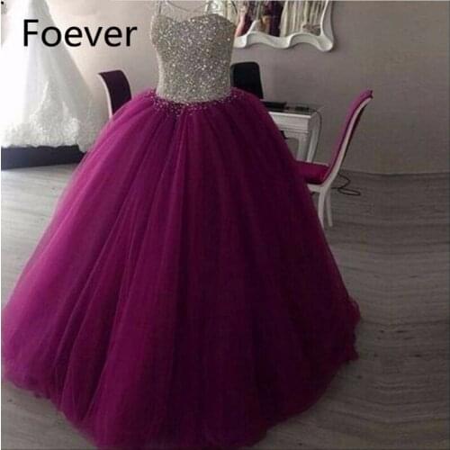 Ball Gown Sweetheart Purple Tulle Silver Beaded Sequins Long Girls Pageant Evening Party Gown Prom Dresses