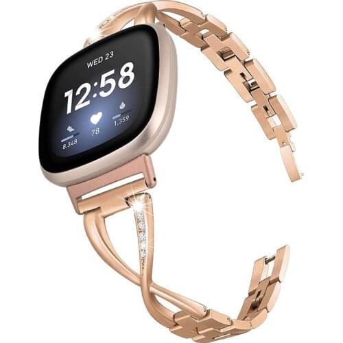 Bling Rhinestone Bracelet For Fitbit Versa 3 / Fitbit Sense Bands Stainless Steel Strap for Versa 3 / Sense Smartwatch Watchband