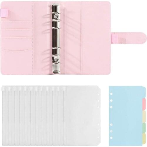 Cash Budget Binder,A6 PU Leather Notebook,6 Ring Binders,with 12 Transparent Plastic Binder Envelopes and Index Dividers