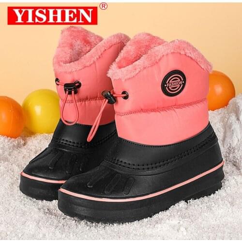 YISHEN Children Boots Popular Style Slip On Girls Winter Shoes Comfortable Round Toe Warm Ankle Boys Girls Boots Bota Infantil