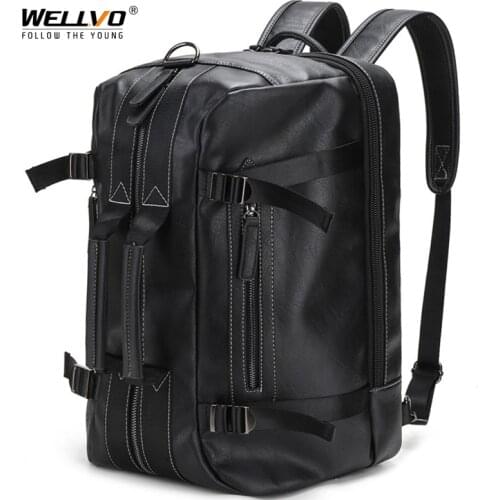 Mens PU Leather Backpack Male Large Capacity Travel Shoulder Bags Laptop Bag School College Rucksack Portable Handbags XA928ZC