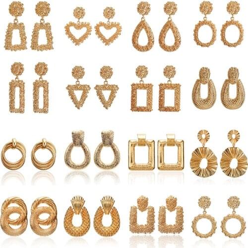 F40 New Vintage Drop Earrings For Women Gold/Silver Color Big Geometric Statement Earring 2019 Fashion Earring India Jewelry