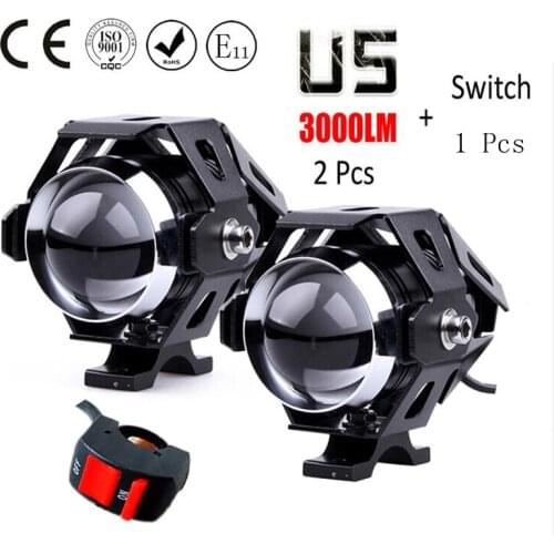 Huiermeimi 1pair Motorcycle Headlight 125w LED U5 driving DRL 4 color moto spotlight Head auxiliary lamp car fog Spot work light