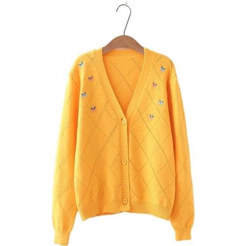 2020 Autumn Winter Knitted Sweater Women Cardigan Sweaters Loose And Thin V-neck Sweet Girls Harajuku Sweater Jacquard