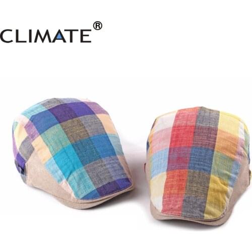 CLIMATE Men Women Plaid Beret Flat Cap Hat Spring Colorful Plaid Hat Women Men Berets Ivy Cap Adjustable Checks Flat Caps Beret