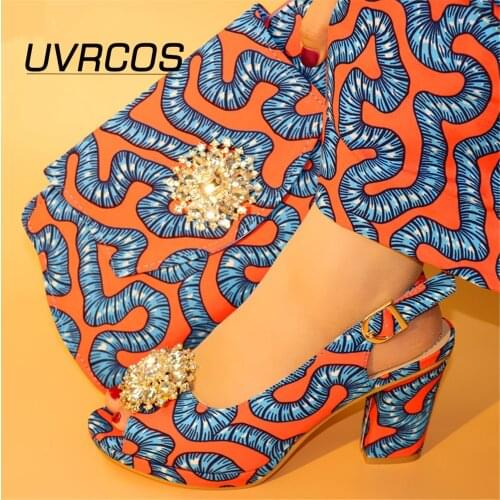 Yellow High Quality African Party Crystal Pointed Toe Slipper And Bags Set Elegant Pumps Women Shoes And Bags Set For Wedding