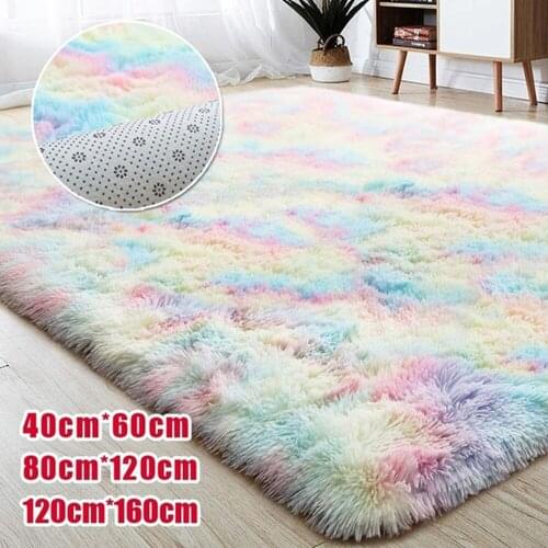 Area Rug Fluffy Rugs Polyester Fiber Tie-dyed Fluffy Warm Floor Home