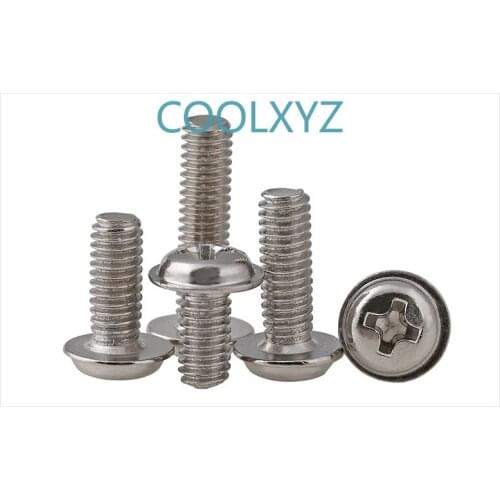 Nickel-plated cross round head with pad screw. With medium screw, computer screw with built-in pad M2 m2.5m3 M4 250pcs
