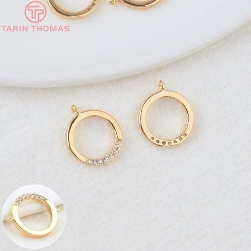4PCS 11x13MM 24K Gold Color Brass with Ziron Round Charms Pendants High Quality for Diy Jewelry Making Findings