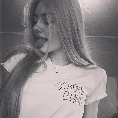 Summer female T-shirt Top harajuku shirts Casual Cotton Fashion Women russian letter print T-shirts tees art tops-M961