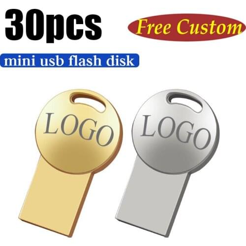 Hot Selling Mini Metal Customized 30PCS 8GB 16GB 32GB USB 2.0 USB Flash Drives Free laser LOGO Smiley pen Drives