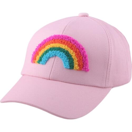 Cute Style 2 To 7 Years Kid Pink Hat Girls Rainbow Baseball Cap Sun Protection Summer Beach Vacation