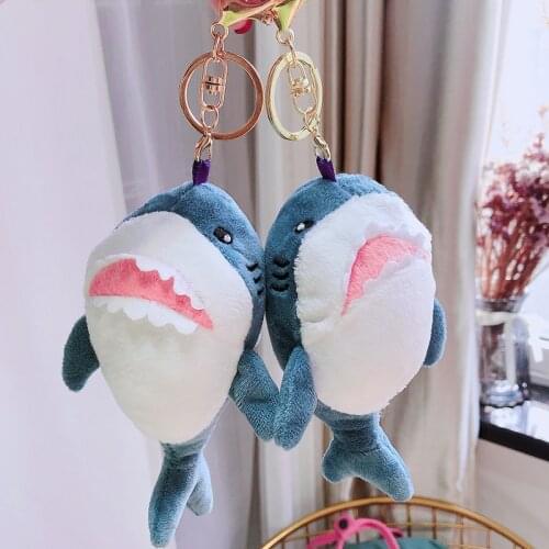Cute Blue Shark Keyring Plush Pendant Small Doll Key Chains Girl Boy Bag Charm Key Holder Women Car Keychain Gift