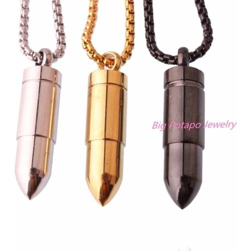 Mens Silver Gold Color Black Bullet Pendant Rock Perfume 316L Stainless steel Fashion Hiphop Link Chain Choker Necklaces