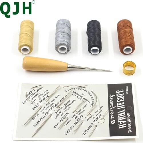 DIY Sewing Accessories Tool Kit Needles Leather Sewing Wax Thread Leather Straight Punching Awl Thimble Craft Supplies Tool Set