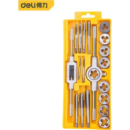 Deli 20pcs Tap And Die Set Hand Tools Metric Thread Tap And Die Alloy Steel Adjustable Tap Wrench Metric Drill Hand Tool