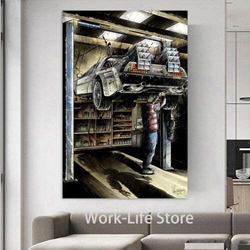 Back To The Future Car DeLorean DMC 12 Movie Wall Art Paint Wall Decor Canvas Prints Living Room Home Decor No Frame
