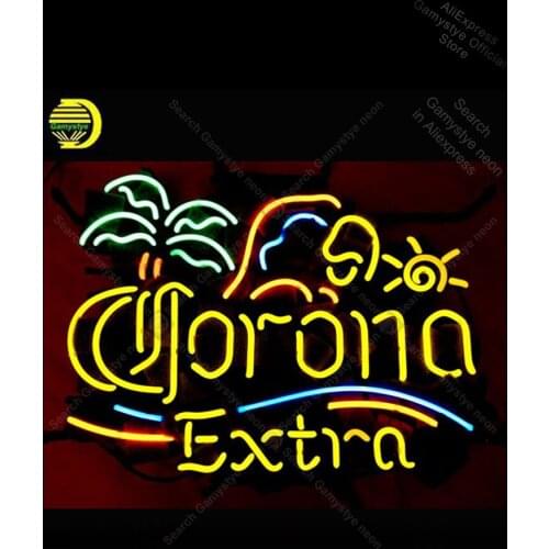 Coron Extra Palm and SUN NEON SIGN REAL GLASS BEER BAR PUB LIGHT SIGN Lighted Garage Signs Motorcycle Neon sign Pet Shop Sign
