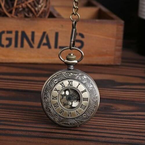 New Fashion quartz Bronze antiques Flip clock gold surface Roman numerals cowboy chain pocket watches