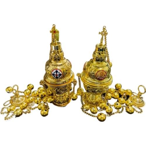 Incense Burner Orthodox Church Mass Liturgical Censer Articles Wall Hanging With 24 Bells Gold Plating rosarios religiosos