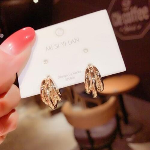 OLIRAFT 2021 Small Hoop Stud Earrings Thick Tube Three Layer Circle Design Fashion Statement Jewelry Gift For Women