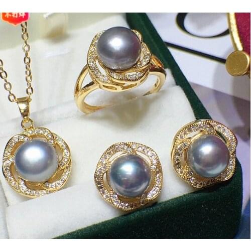 Wholesale good natural green gem zircon necklace 17 "bracelet 7.5" Earring Ring (6# 7#-8# -9#) AA