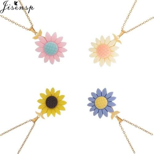Jisensp Boho Sunflower Pendant Necklace Cartoon Sunflower Stainless Steel Necklace Choker for Women Kids Statement Jewelry Gift