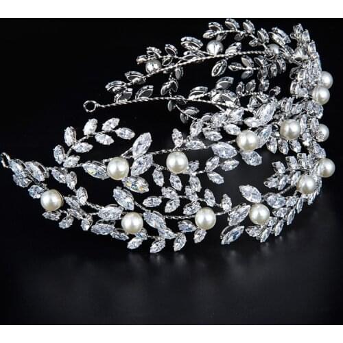 Luxury European Style Ladies Gorgeous Tiaras Bridal Crystal Wedding Tiara Zircon Inlayed Crown for Wedding Banquet Party