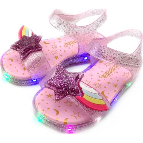 New Children Baby Sandals Open Toe Girl Princess Jelly shoes Glowing LED Flashing Lights Rainbow Girls Summer Beach sandal SO028