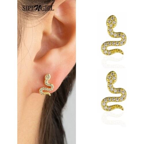 SIPENGJEL Fashion Gold Silver Snake Stud Earrings Cute Handmade Earrings For Women Jewelry Accessories Gift