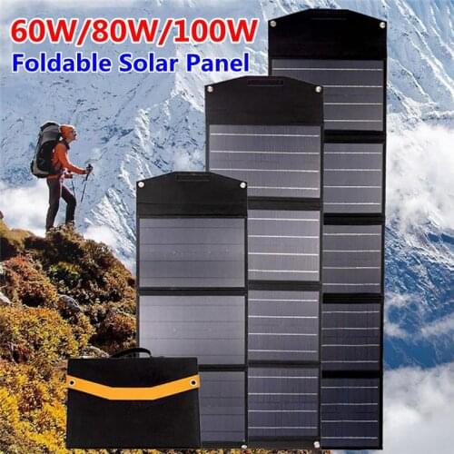 60W 80W 100W Foldable Solar Panel Solar Charger DC 18V USB 5V Output Portable Solar Cells for Outdoor Phone Car Battery Charger
