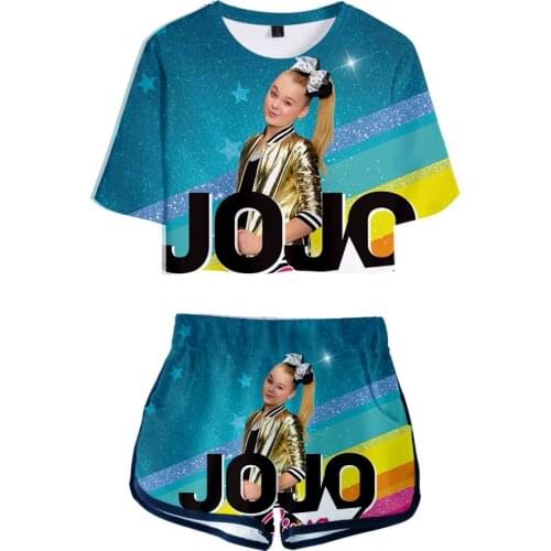 Classic JOJO SIWA Dew navel Sport Girls Short Sleeve tracksuit Beautiful Girls Hot Sexy Two Pieces sets 3D T-shirts shorts Pants