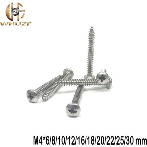 50pcs M4*6/8/10/12/16/18/20/22/25/30 mm 304 Stainless Steel Self tapping screws Pan Head Cap Screw Bolts